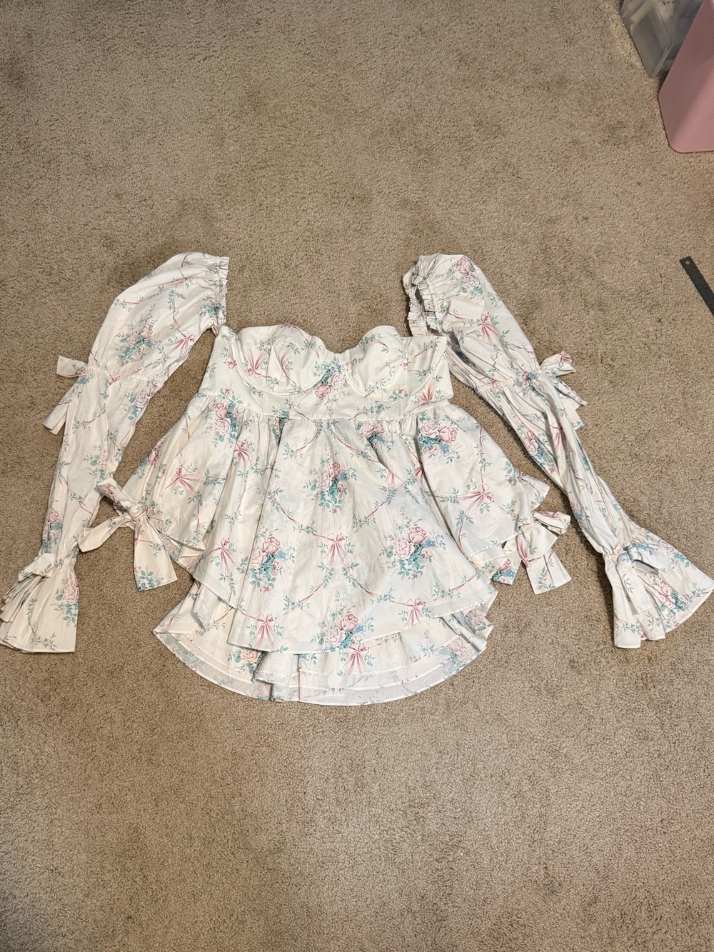 Selkie Dress / Ruffle Floral Off-Shoulder Ruffled Peplum Top